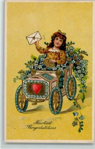 1908 Glückwunsch - Blütenauto, Vergissmeinnicht , gute Erhaltung AK