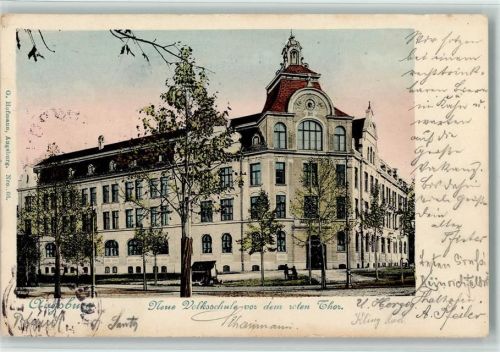 Augsburg 1902 Neue Volksschule vor dem Roten Tor