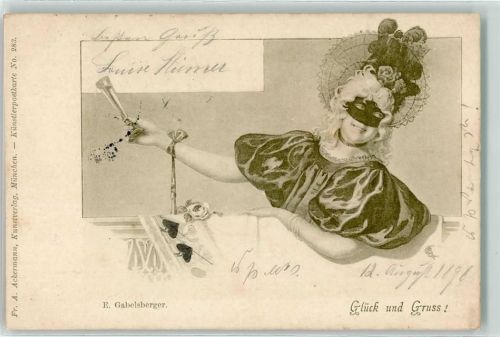 1898 sign. E. Gabelsberger Frau mit Maske Ackermann Verlag 283 AK