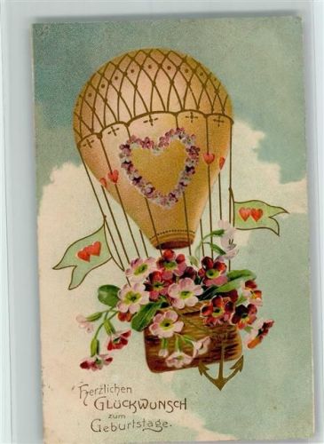 Verlag PFB Serie 7324 - Geburtstag AK Ballon 1911 Lithographie / Prägedruck