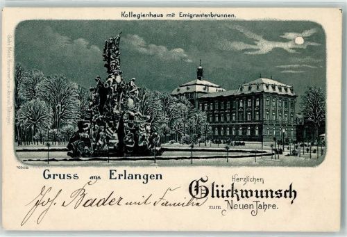 Erlangen 1899 Kollegienhaus Emigrantenbrunnen Winter