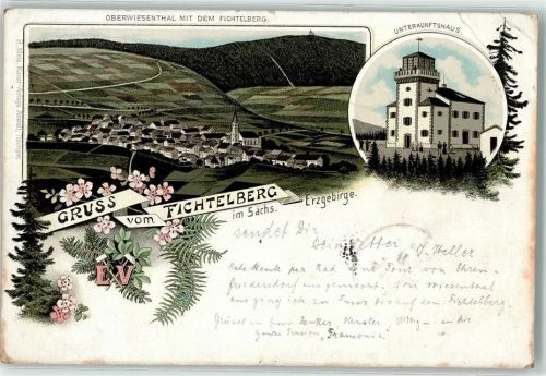 Oberwiesenthal 1895 Unterkunftshaus Vorläufer Lithographie