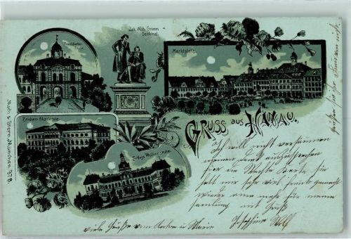 Hanau 1898 Frankfurter Tor Zeichen-Akademie Schloß Philippsruhe Marktplatz