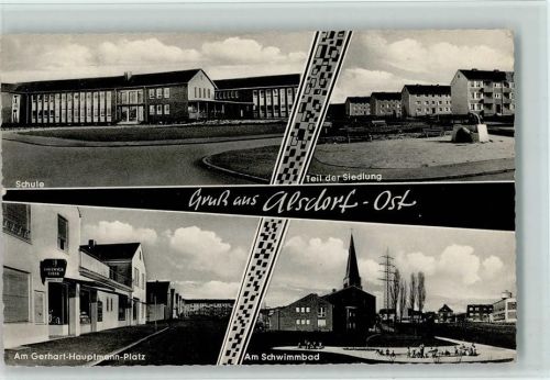 Alsdorf Schule, Siedlung, Straße, am Schwimmbad, gute Erhaltung AK