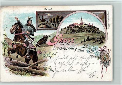 Kahla 1898 Gruss aus - Verlag Heinecke - Leuchtenburg und Ritter , gute Erhaltung AK