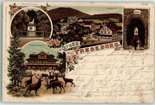 Treseburg 1899 Pfeils Denkmal Wilhelmsblick Dambachhaus Hirsch Rehe Bahnpost Magdeburg - Thale Zug 379