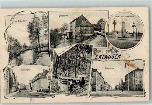 Erlangen 1914 Schwabach Schleifmühle Pfeiler d. Prinz Ludwig-Brücke Luitpoldstraße Saubrunnen i. Erl. Wald Löwenichstraße