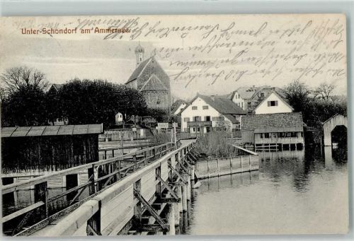 Unterschondorf Brücke Bootshaus Ruderboot Kirche