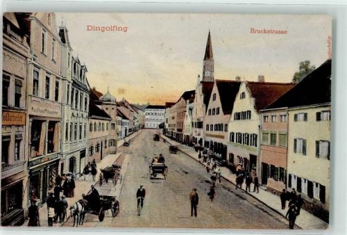 Dingolfing 1905 Bruckstraße Fuhrwerke Kutsche Fahrrad