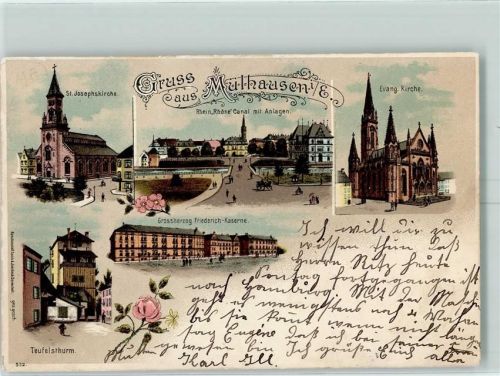 Mulhausen 1897 Gruss aus Großerzog Friedrich Kaserne Kunstverlag Lautz 532 AK