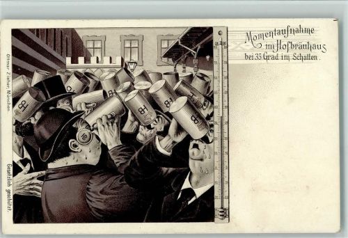 W8000 München Momentaufnahme im Hofbräuhaus - Humor - Bier trinken - Ottmar zieher Zieher Ottmar 1898 Lithographie