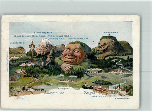 Sarrebourg 1903 sign. Sons Berge der Vogesen als Tier- und Menschengesichter dargestellt