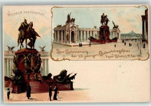 W1000 Berlin Mitte 100jährige Geburtstagsfeier Kaiser Wilhelm II.Denkmal Privatganzsache 1897 Lithographie