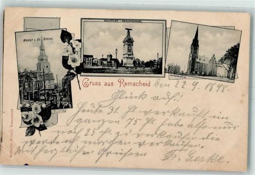 Remscheid 1898 Markt Ev. Kirche Kaiserplatz Kriegerdenkmal Luterkirche