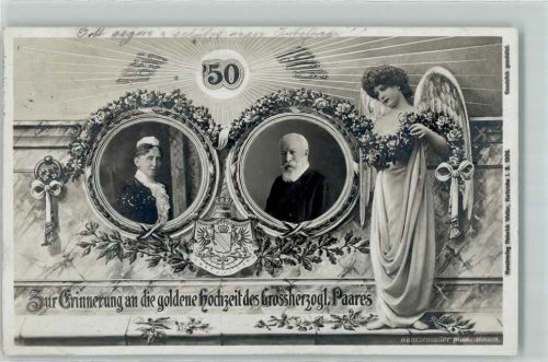 1908 Goldene Hochzeit des Großherz. Paares , Engel , Wappen AK