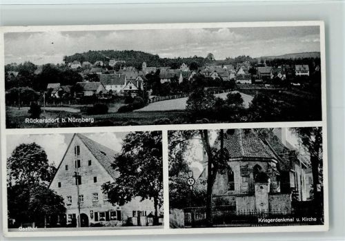 Rückersdorf 1939 Kriegerdenkmal, Gasthaus zum Silbernen Fisch AK