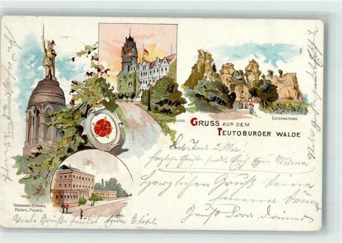 32756 W4930 Detmold 1898 Lithographie Hermanns-Dekmal Schloß Externsteine Fürstliches Palais