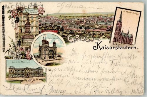 Kaiserslautern 1906 Bismarck-Denkmal Jüdisches Gotteshaus Gewerbe-Museum und St. Marienkirche