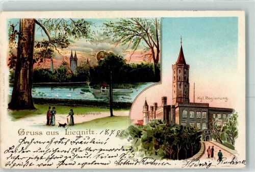 Liegnitz Legnica 1899 Karte beschädigt Ziegenteich Kgl. Regierung