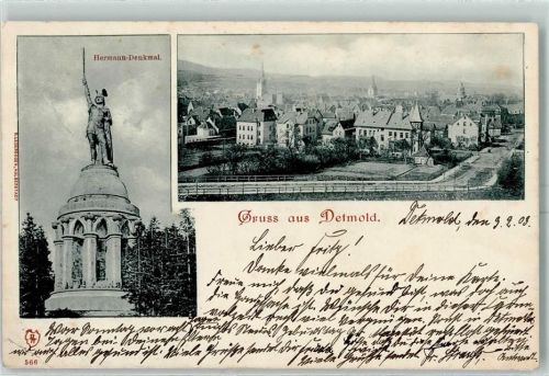 32756 W4930 Detmold 1903 Karte beschädigt Hermann-Denkmal AK