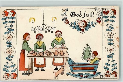 Wiege Lebkuchen Weihnachten sign. S. A. Trachten Schweden 1910 Künstlerkarte
