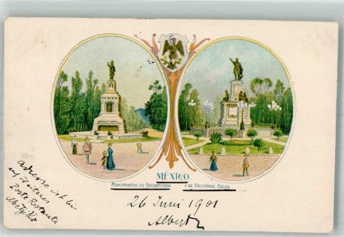 Mexiko City 1901 Denkmal Cuathemoe und Cristolbal Colon