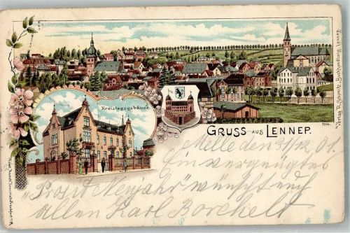 Lennep 1901 Lithographie Kreistagsgebäude