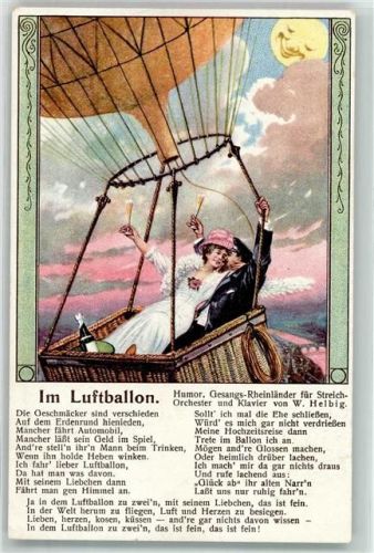 Im Ballon Liebespaar Liederkarte AK
