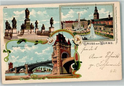 Worms 1901 Denkmal Luther Straßenbrücke Denkmal Großherzog Ludwig IV.