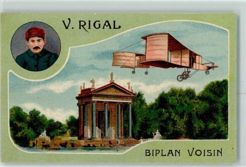 Biplan Voisin + V. Rigal sign. Mellone Passepartout AK