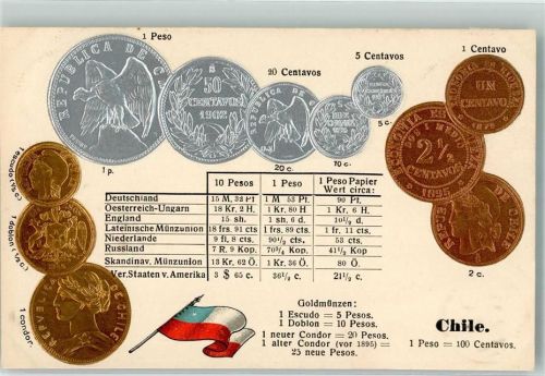 Münzenkarte und Nationalflagge Münzabbildungen Geld auf AK Lithographie