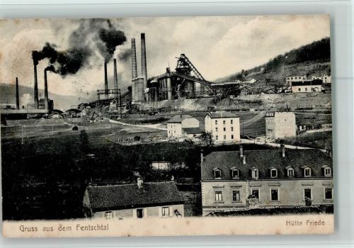 Thionville Fentschtal Hütte Friede Bergwerk Bergbau Grube Bahnpoststempel Diedenhofen -