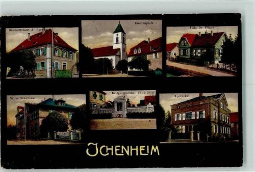 Ichenheim Geschäftshaus A. Burghardt Kirchenplatz Villa Dr. Pflanz Neues Schulhaus Kriegerdenkmal Apotheke
