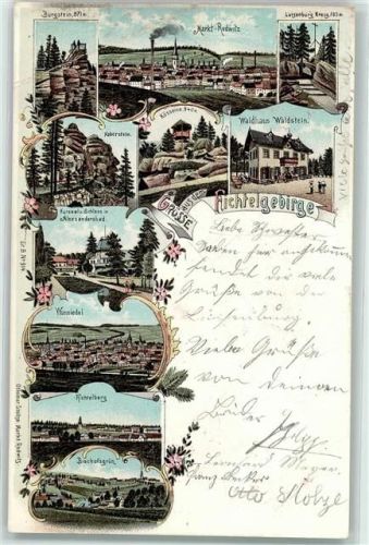 Waldstein 1899 Waldhaus Fichtelberg Wunsiedel Bischofsgrün Lithographie