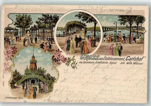 12529 O1188 Schönefeld b Berlin 1903 Gebrauchsspuren Heidelberger Faß Gasthaus Etablissement Carlshof a. Spandauer Schifffahrtskanal Möllenbeck