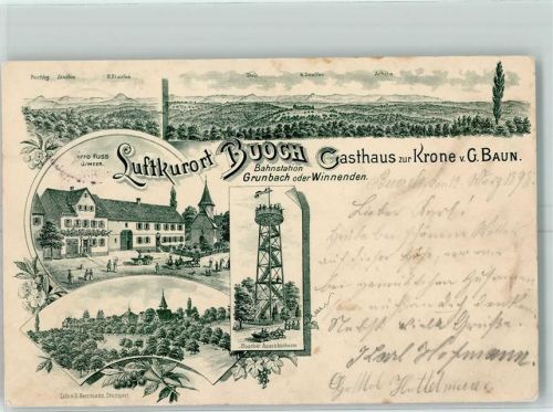 Buoch 1898 Gasthaus Zur Krone von G. Baun Aussichtsturm Lithographie