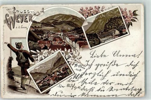 Weyer Ennsbrücke Tracht Lithographie
