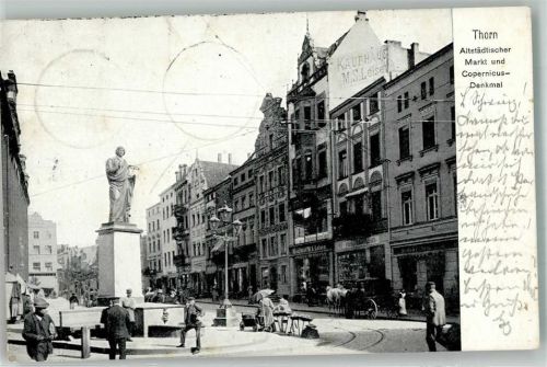 Thorn 1906 Denkmal Kopernikus Marktszene