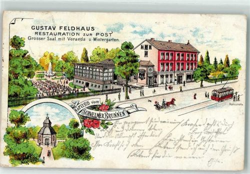 Schwelm 1898 Gasthaus zur Post Schwelmer Brunnen Straßenbahn