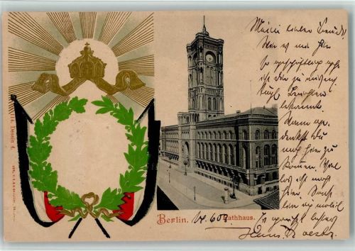 Berlin Mitte 1903 Rathaus - Profil Kaiserpaar als Prägedruck im Eichenlaub / Maiglöckchenkranz im Scan nicht zu erkennen