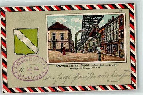 Elberfeld 1902 Schwebebahn Barmen - Elberfeld - Vohwinkel Wappen Schwarz-Weiß-Rot