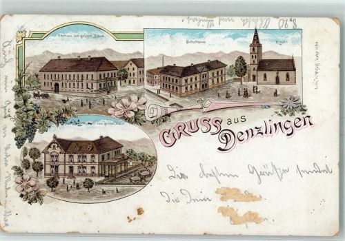 79211 W7819 Denzlingen Gebrauchsspuren Gasthaus Zum grünen Baum Schulhaus Kirche