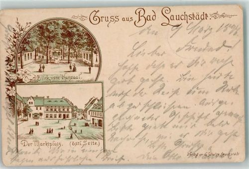 Bad Lauchstädt 1897 Blick vom Kursaal Marktplatz Gruss Blumen Vorläufer