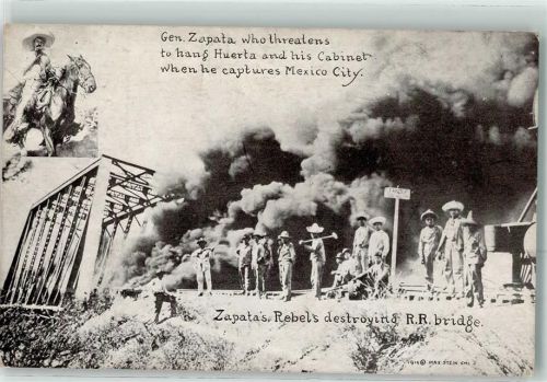 Mexiko City 1911 Zapatas Rebels destroying R.R. bridge