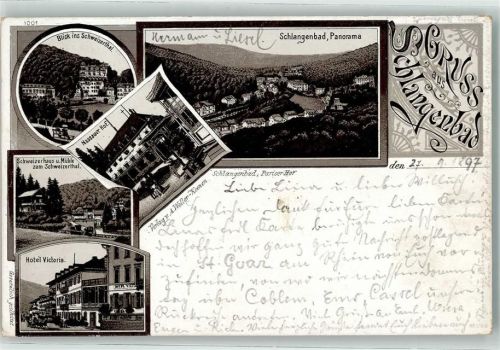 Schlangenbad 1897 Schweizertal Hotel Victoria Nassauer Hof Schweizerhaus Mühle
