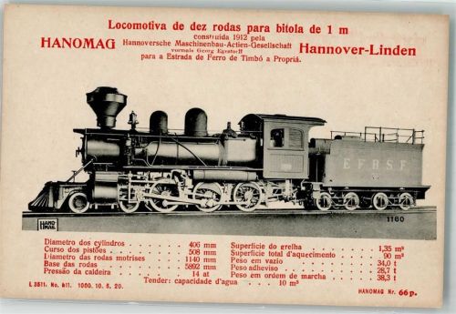 Linden 1912 Hanomag 10 Rad Lokomotive Spurbreite 1 Meter E.F.B.S.F. Brasilien Verlag Georg Alpers
