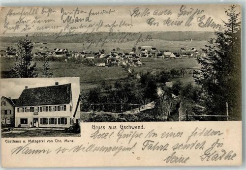 Gschwend 1906 Gasthaus u. Metzgerei v. Chr. Munz