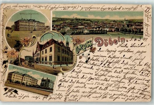 04720 O7300 Döbeln 1899 Lithographie Körnerplatzschule Post Postkutsche Realgymnasium