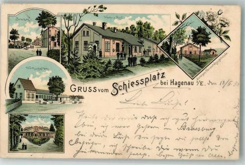 67500 Haguenau Hagenau 1898 Lithographie Schießstand Gasthaus Wache Postamt Kaserne