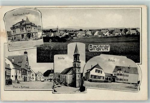 Binsdorf 1909 Kaufhaus R. Hutt Post Rathaus Kirche Schule